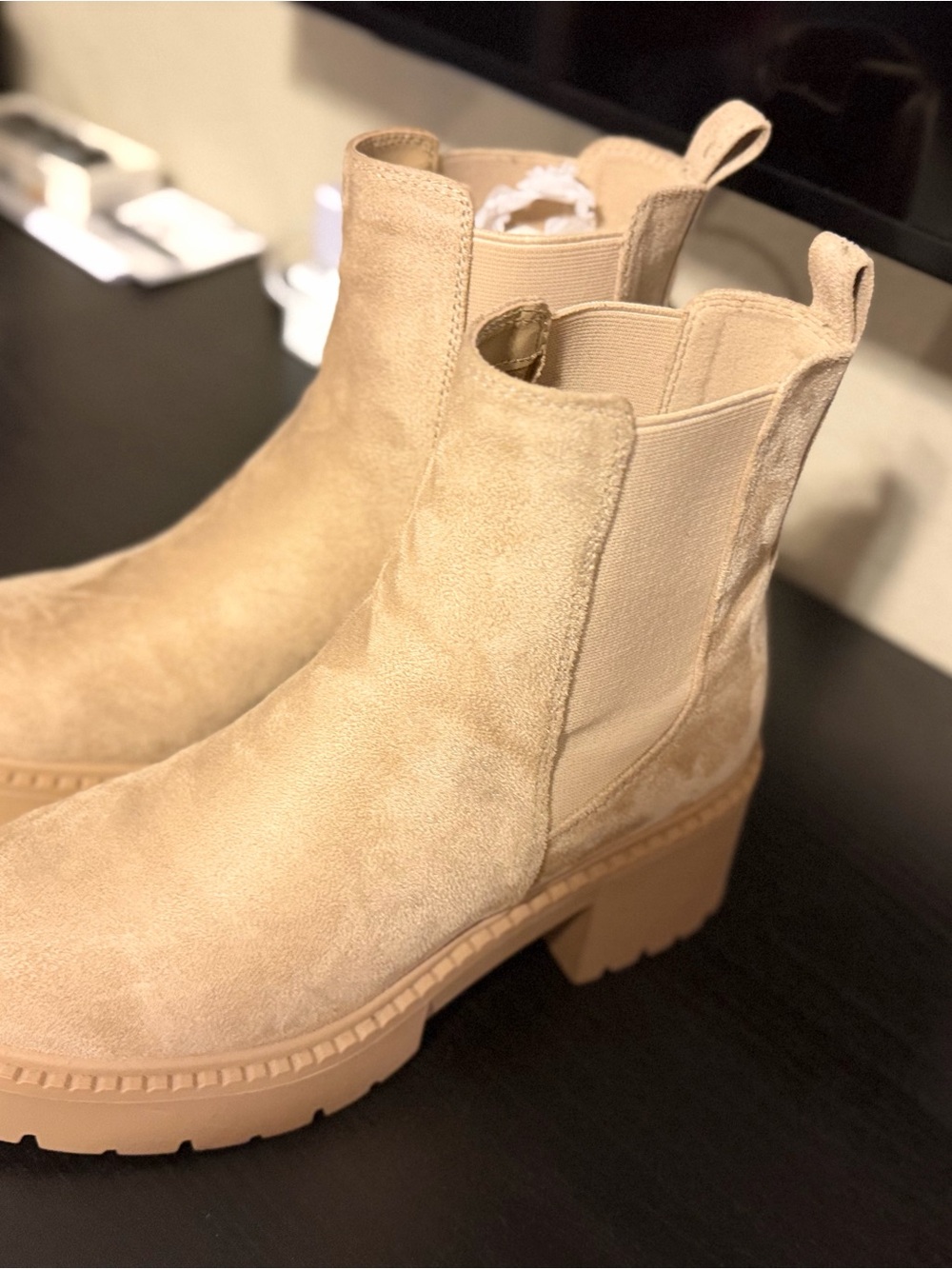 Steve Madden Suede Chelsea Booties in Beige